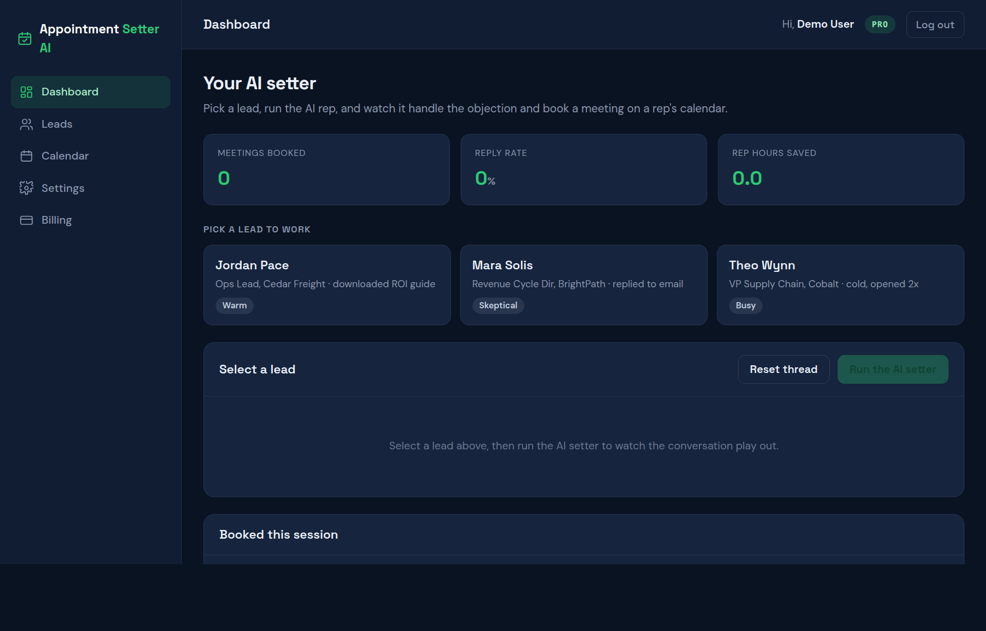Appointment Setter AI dashboard