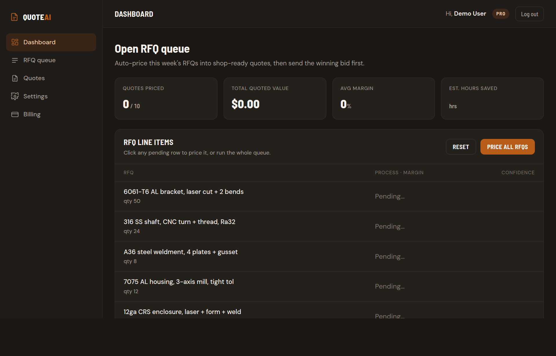 Quote-AI dashboard