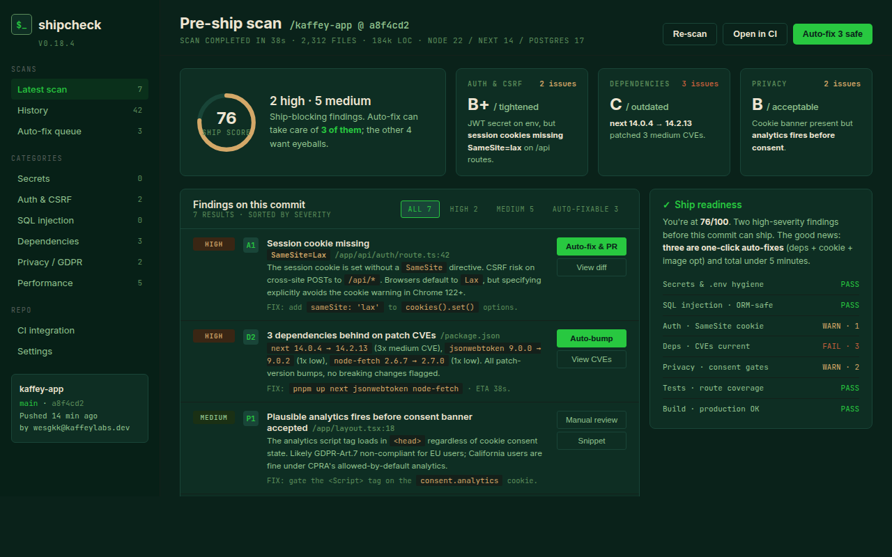 Shipcheck dashboard preview